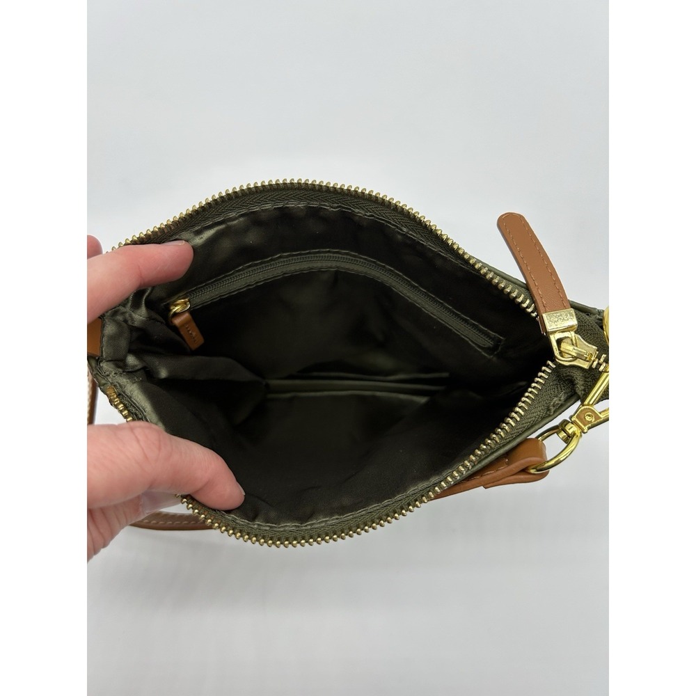 JOY & IMAN Leather Crossbody Purse Bag‎ Green Tan Small Removable Strap - Picture 5 of 7